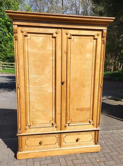 WILLIAM SNOWDON VICTORIAN SATIN BIRCH TWO DOOR WARDROBE