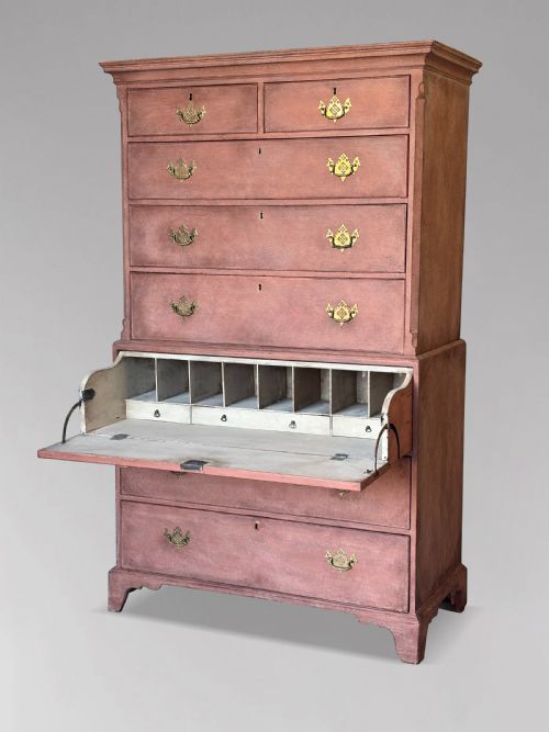 18TH CENTURY GEORGE III PERIOD PAINTED SECRETAIRE TALLBOY C1790