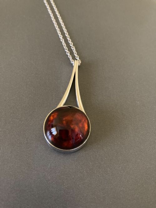 DANISH SILVER AND AMBER PENDANT 1960S BY NIELS ERIK FROM - ADDITIONAL PHOTO 2