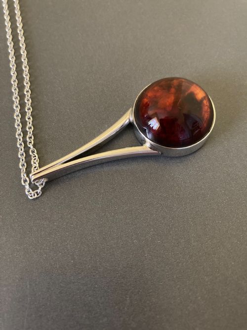DANISH SILVER AND AMBER PENDANT 1960S BY NIELS ERIK FROM - ADDITIONAL PHOTO 5