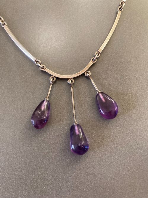 DANISH SILVER AND AMETHYST NECKLACE 1960S BY NIELS ERIK FROM - ADDITIONAL PHOTO 1
