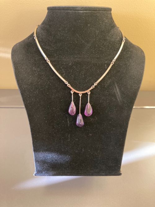 DANISH SILVER AND AMETHYST NECKLACE 1960S BY NIELS ERIK FROM - ADDITIONAL PHOTO 2