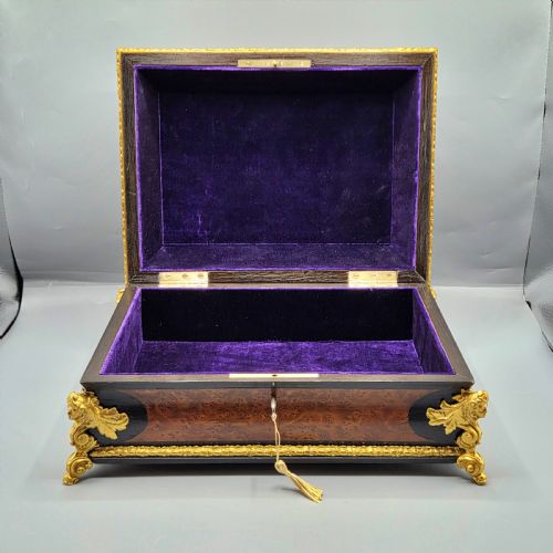 SUPERB EXTRA LARGE AMBOYNA EBONY JEWELLERY TABLE BOX - ADDITIONAL PHOTO 7