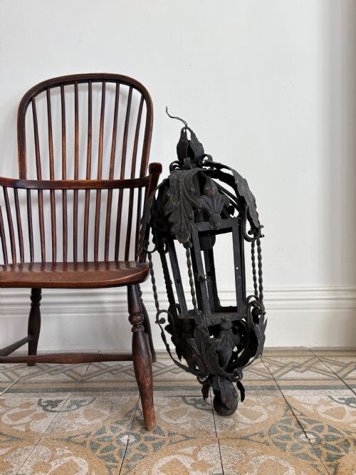 A SOUTHERN FRANCE ORNATE WROUGHT IRON HALL LANTERN PETIT MANOIR C19001920 75CM