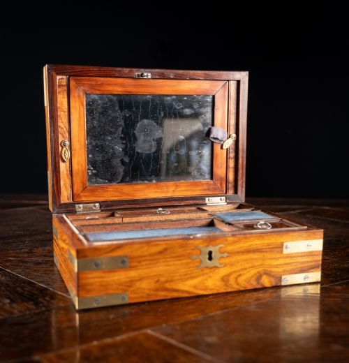 19TH CENTURY BRASS MOUNTED ROSEWOOD CAMPAIGN DRESSING BOX