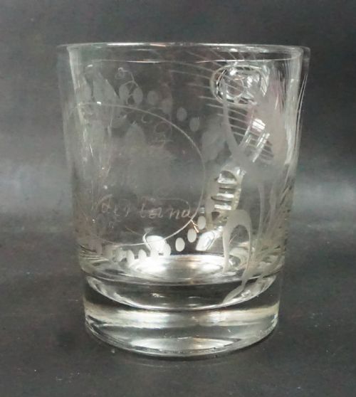 AN UNUSUAL HANDLED ALE GLASS 'A PRESENT FROM SUNDERLAND' C182