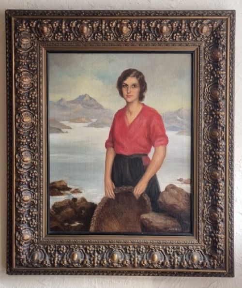 'FISHER GIRL' BY THE SPANISH PAINTER MANUEL AZPIROZ 1903 1953