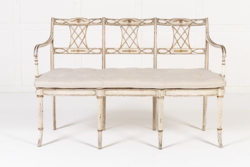 19TH CENTURY ENGLISH REGENCY PAINTED AND GILT SETTEE