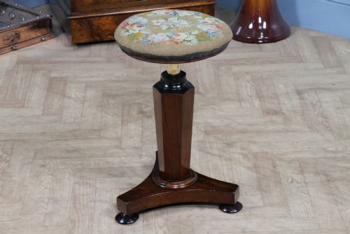 ANTIQUE ORIGINAL EARLY VICTORIAN ROSEWOOD REVOLVING PIANO DRESSING TABLE STOOL