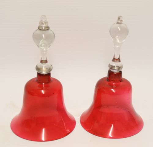 A PAIR OF VICTORIAN RUBY AND CLEAR HAND BELLS CIRCA 1890