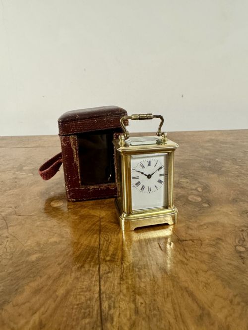 ELEGANT QUALITY ANTIQUE VICTORIAN MINIATURE BRASS CARRIAGE CLOCK