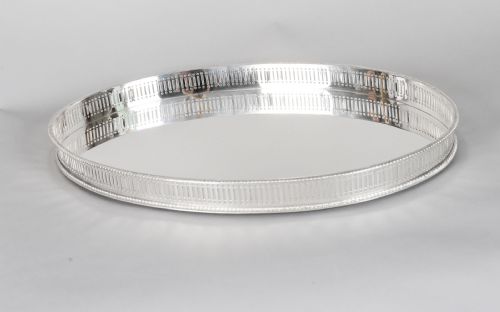 ANTIQUE VICTORIAN OVAL SILVER PLATED GALLERY TRAY 20TH CENTURY