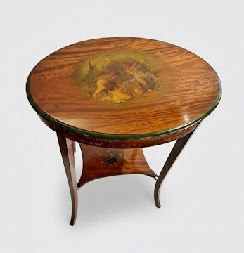 EDWARDIAN SATINWOOD AND CHERUB DECORATED OCCASIONAL TABLE