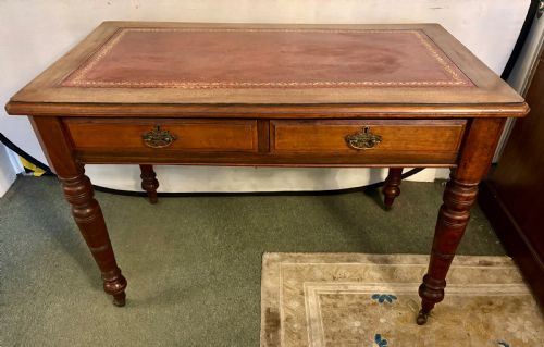 VICTORIAN MAHOGANY WRITING TABLE WITH BURGUNDY LEATHER TOP - ADDITIONAL PHOTO 2