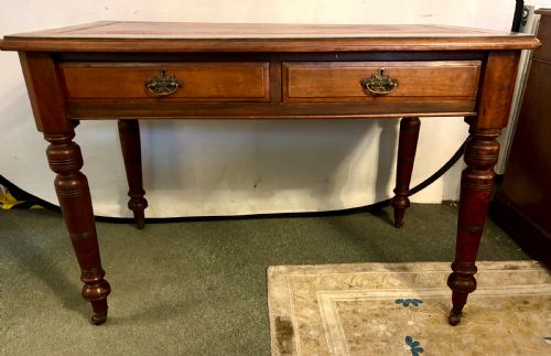 VICTORIAN MAHOGANY WRITING TABLE WITH BURGUNDY LEATHER TOP - ADDITIONAL PHOTO 4