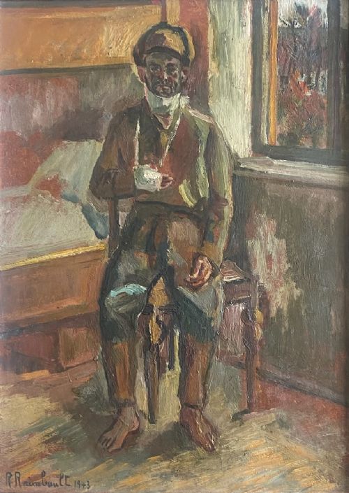 THE INJURED SOLDIER 1943 THE TOLL OF WAR WW2 WITNESS OIL ON BOARD PAINTING