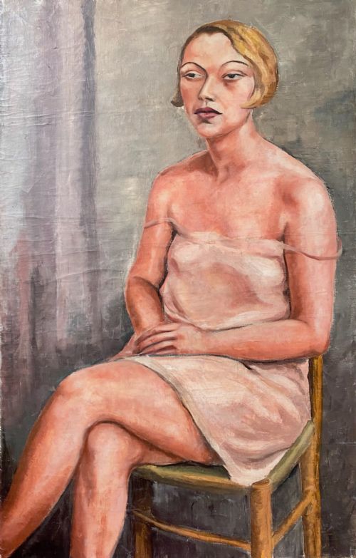 THE FLAPPER IN HER NUISETTE CA 1929 FRENCH WOMAN ARTIST OIL ON CANVAS