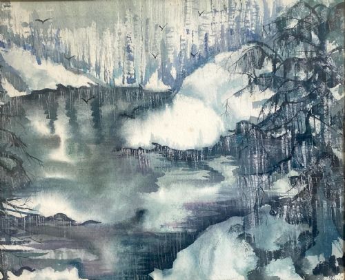 INK AND MIST AT ST MIHIEL WINTER IN FRANCE CA 1952 THE ESSENCE OF LANDSCAPE AMERICAN WOMAN ARTIST WATERCOLOUR ON PAPER