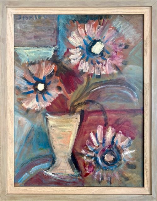CUBIST FLOWERS CA 1950 ABSTRACTED FLORAL FAUVE STILL LIFE BY FRANCO RUSSIAN UKRAINIAN NICOLAS ISSAIEV OIL ON BOARD - ADDITIONAL PHOTO 1