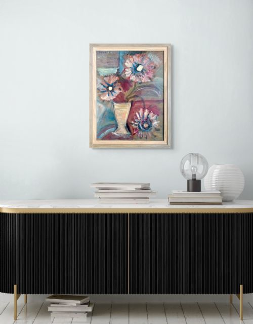 CUBIST FLOWERS CA 1950 ABSTRACTED FLORAL FAUVE STILL LIFE BY FRANCO RUSSIAN UKRAINIAN NICOLAS ISSAIEV OIL ON BOARD - ADDITIONAL PHOTO 7