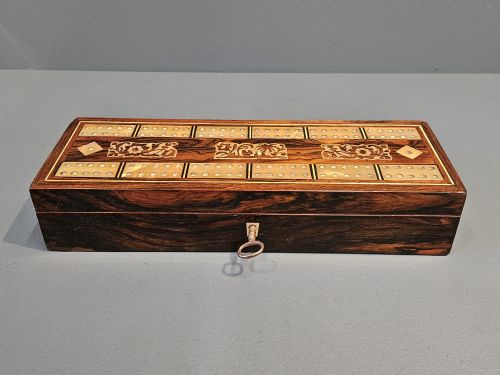VICTORIAN ROSEWOOD CRIBBAGE AND CARD BOARD