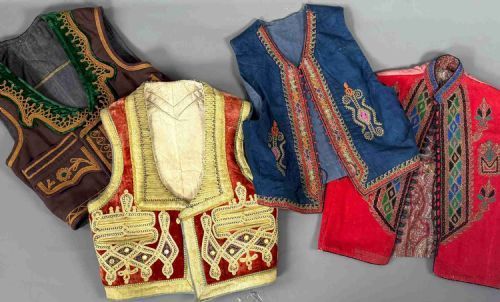 FOUR ANTQUE EMBROIDERED OTTOMAN VESTS WAISTCOATS