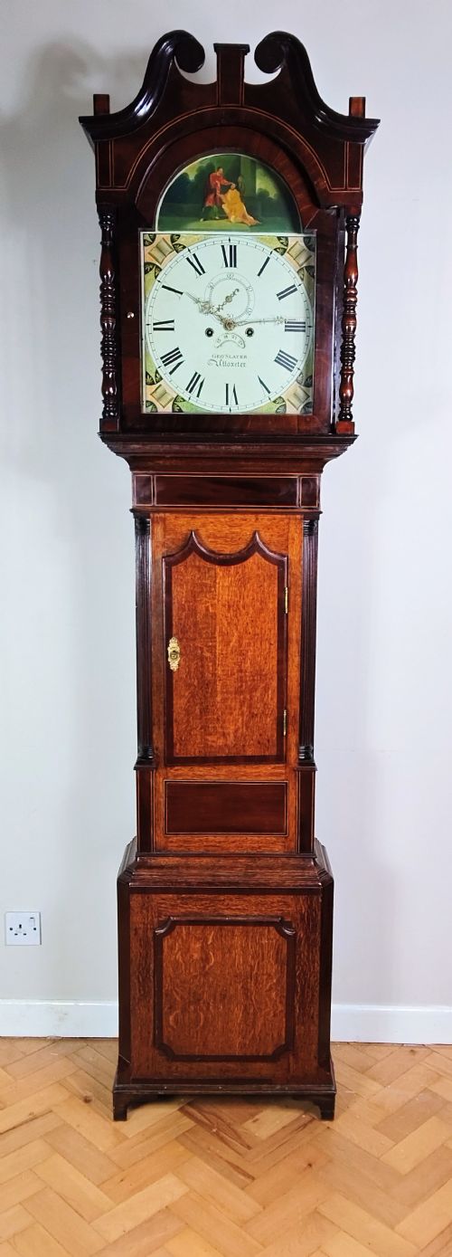 GEORGIAN OAK MAHOGANY 8 DAY GRANDFATHER LONGCASE CLOCK