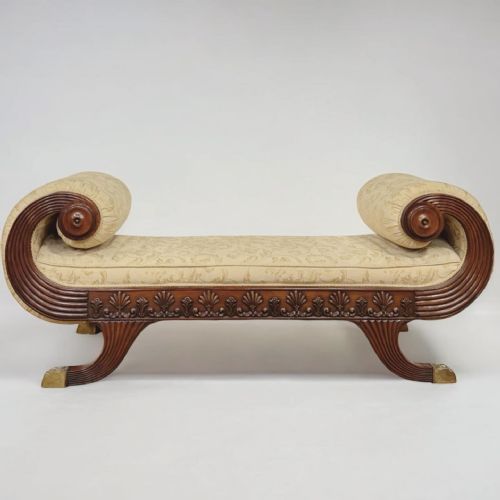 EARLY 20TH REGENCY STYLE MAHOGANY UPHOLSTERED WINDOW SEAT