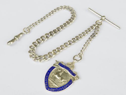 ANTIQUE SILVER WATCH CHAIN KINGS REGIMENT FOB