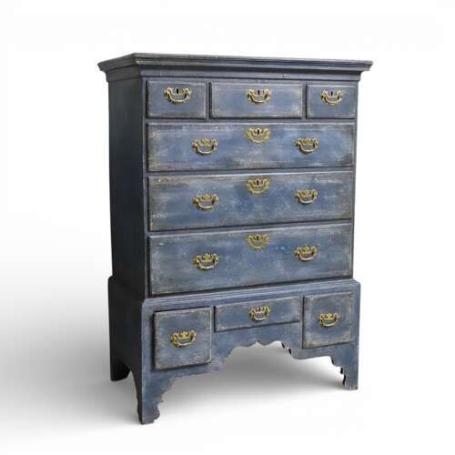 GEORGIAN CHEST ON STAND C17601780 IN DISTRESSED MOTTLED BLUE FINISH
